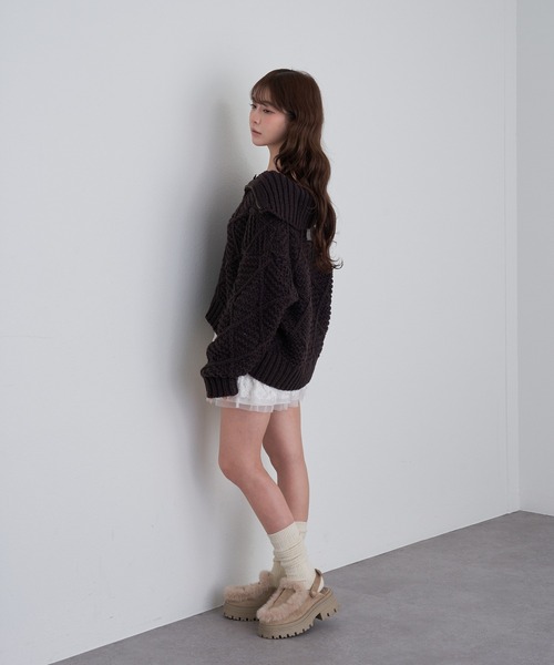 RAY CASSIN（レイカズン）の「柄編みニットブルゾン（ニット/セーター・レディース・ブラウン/チャコールグレー/アイボリー・FREE）」の10枚目の写真