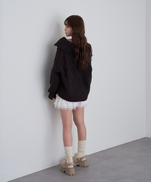 RAY CASSIN（レイカズン）の「柄編みニットブルゾン（ニット/セーター・レディース・ブラウン/チャコールグレー/アイボリー・FREE）」の11枚目の写真