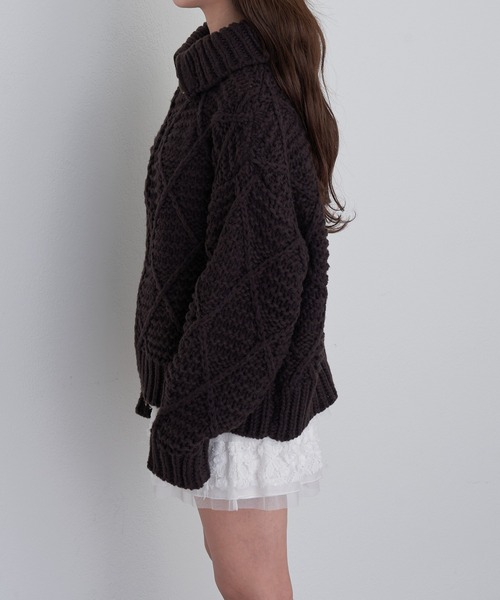 RAY CASSIN（レイカズン）の「柄編みニットブルゾン（ニット/セーター・レディース・ブラウン/チャコールグレー/アイボリー・FREE）」の13枚目の写真