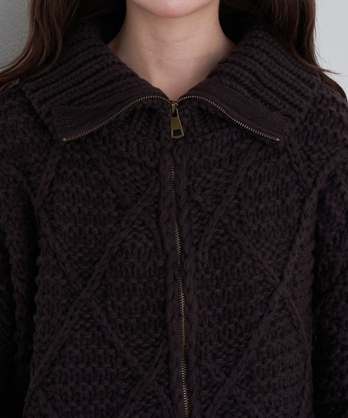 RAY CASSIN（レイカズン）の「柄編みニットブルゾン（ニット/セーター・レディース・ブラウン/チャコールグレー/アイボリー・FREE）」の15枚目の写真