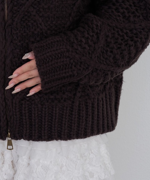 RAY CASSIN（レイカズン）の「柄編みニットブルゾン（ニット/セーター・レディース・ブラウン/チャコールグレー/アイボリー・FREE）」の18枚目の写真