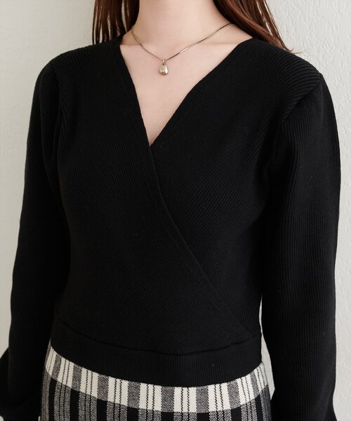 natural couture（ナチュラルクチュール）の「【WEB限定】カシュクールチェックニットワンピース（ワンピース・レディース・ベージュ/ブラウン/ブラック・FREE）」の12枚目の写真