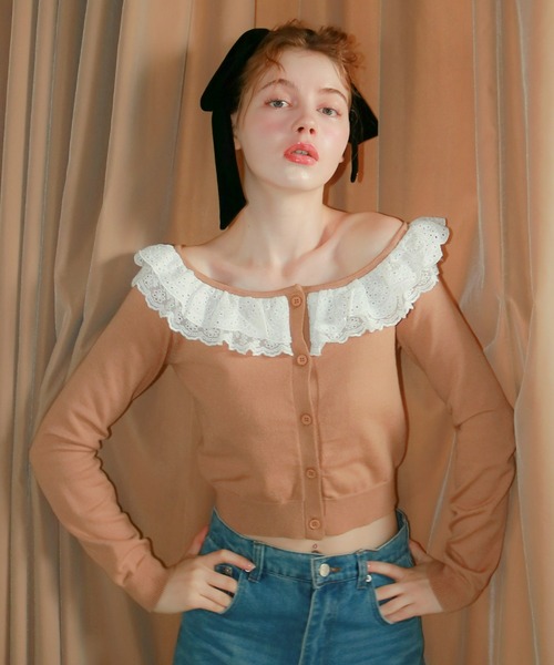 Poppy ラッフルボリュームカーディガン POPPY あさぎーにょ ラッフルボリュームカーディガン フラワー