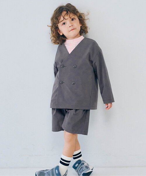 p.premier（ピードットプルミエ）の「ノーカラーダブルジャケット_ジュニア対応（スーツジャケット・キッズ・ネイビー/ブラック/グレー・90/100/110/120/130/140）」の3枚目の写真