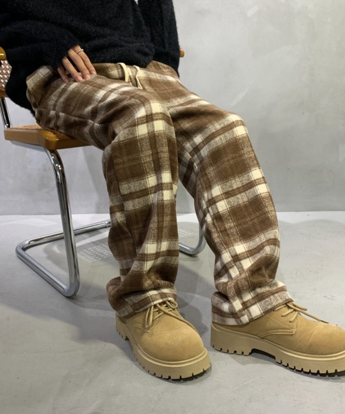 link lot(リンクロット)の「【起毛】チェックイージーネルパンツ【UNISEX】(その他パンツ・レディース・ブラック/グリーン/ブラウン・M/L)」の2枚目の写真