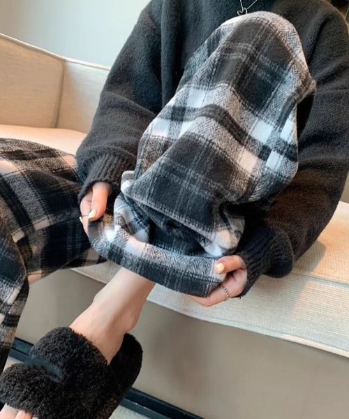 セール】【25年秋冬新作】【起毛】チェックイージーネルパンツ【UNISEX