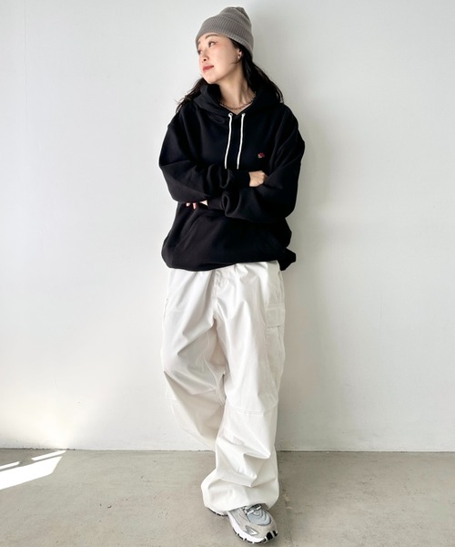 FRUIT OF THE LOOM（フルーツオブザルーム）の「Fruit of the Loom(フルーツオブザルーム)/オーバーサイズ 裏毛 起毛なし 無地 ワッペン ワンポイント パーカー フーディー（パーカー・レディース・グレー/ブラック/グリーン/ホワイト・S/M/L/XL）」の17枚目の写真