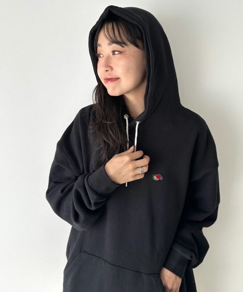 FRUIT OF THE LOOM（フルーツオブザルーム）の「Fruit of the Loom(フルーツオブザルーム)/オーバーサイズ 裏毛 起毛なし 無地 ワッペン ワンポイント パーカー フーディー（パーカー・レディース・グレー/ブラック/グリーン/ホワイト・S/M/L/XL）」の15枚目の写真