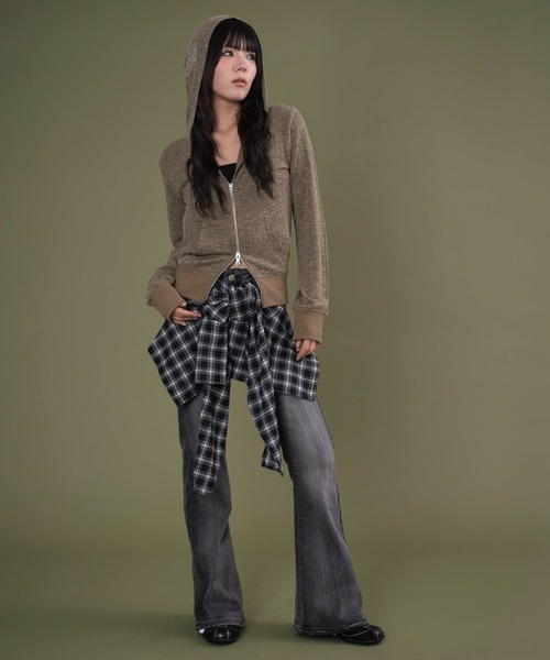 dispark（ディスパーク）の「DISPARK/フードラインストーンジップパーカー（パーカー・レディース・カーキ/チャコール・FREE）」の14枚目の写真