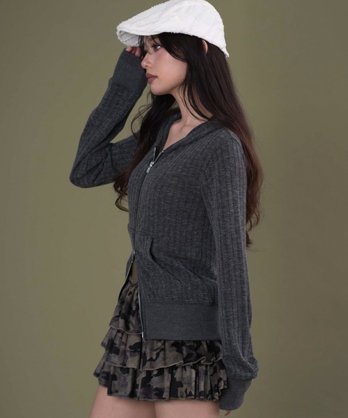 dispark（ディスパーク）の「DISPARK/フードラインストーンジップパーカー（パーカー・レディース・カーキ/チャコール・FREE）」の7枚目の写真