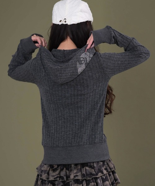 dispark（ディスパーク）の「DISPARK/フードラインストーンジップパーカー（パーカー・レディース・カーキ/チャコール・FREE）」の8枚目の写真