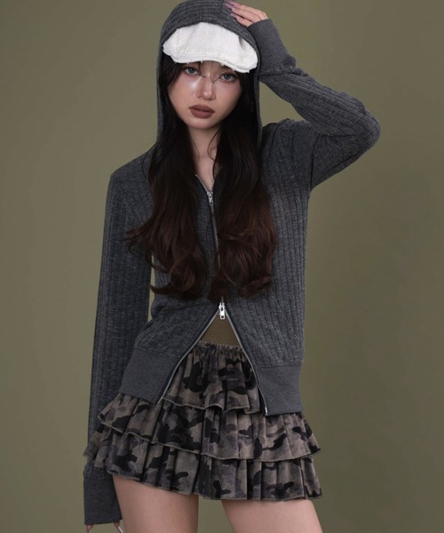 dispark（ディスパーク）の「DISPARK/フードラインストーンジップパーカー（パーカー・レディース・カーキ/チャコール・FREE）」の10枚目の写真