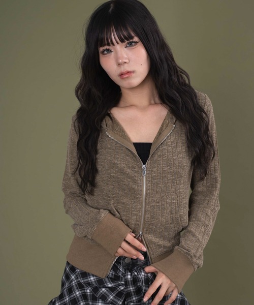 dispark（ディスパーク）の「DISPARK/フードラインストーンジップパーカー（パーカー・レディース・カーキ/チャコール・FREE）」の12枚目の写真