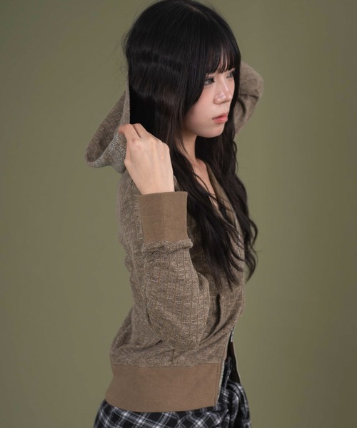 dispark（ディスパーク）の「DISPARK/フードラインストーンジップパーカー（パーカー・レディース・カーキ/チャコール・FREE）」の13枚目の写真