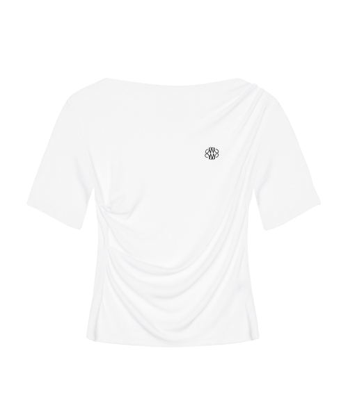 NICK&NICOLE(ニックアンドニコール)の「HALF SHIRRING DRAPE BOAT NECK TOP_WHITE(Tシャツ/カットソー・レディース・ホワイト・FREE)」の4枚目の写真