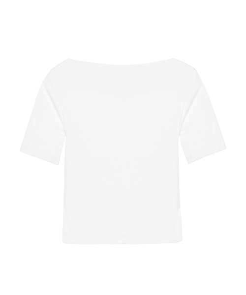 NICK&NICOLE(ニックアンドニコール)の「HALF SHIRRING DRAPE BOAT NECK TOP_WHITE(Tシャツ/カットソー・レディース・ホワイト・FREE)」の5枚目の写真