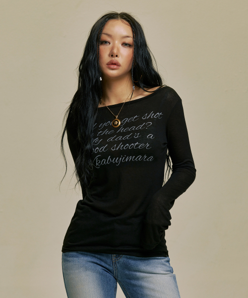 GILAARCHIVE(ギラアーカイブ)の「LETTERING SHEER LONG SLEEVE_BK(Tシャツ/カットソー・レディース・その他・FREE)」の1枚目の写真