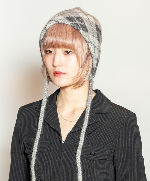 CA4LA(カシラ)の「DIAMOND CHECK KNIT(ニットキャップ/ビーニー・メンズ・ブラウン/ブルー/グレー・ONESIZE)」の1枚目の写真