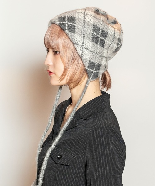 CA4LA(カシラ)の「DIAMOND CHECK KNIT(ニットキャップ/ビーニー・メンズ・ブラウン/ブルー/グレー・ONESIZE)」の7枚目の写真