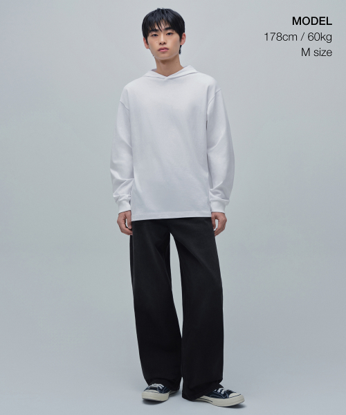 MUSINSA STANDARD（ムシンサスタンダード）の「フードパーカー長袖Tシャツ[ホワイト]（パーカー・メンズ・その他・SMALL/MEDIUM/LARGE/X-LARGE/XX-LARGE/XXX-LARGE）」の2枚目の写真