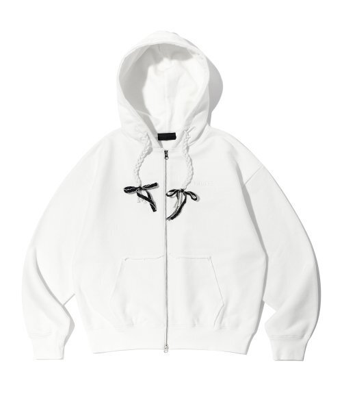 YOUHEE(ユヒ)の「RIBBON DETAIL HOOD ZIP-UP WHITE(パーカー・レディース・その他・FREE)」の2枚目の写真