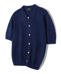 ウォッシャブルブックルカラー 半袖ニット(CURRENT NAVY)
