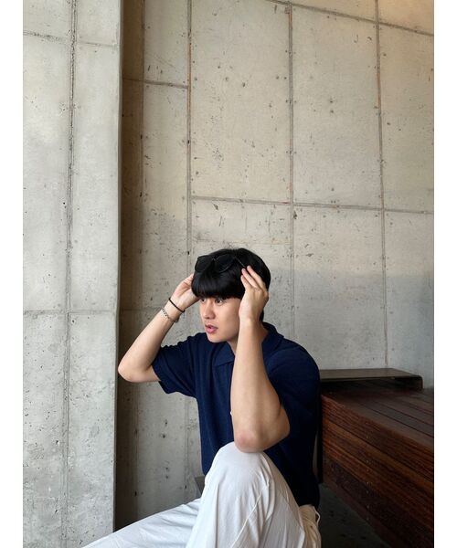 TRILLION（トリリオン）の「ウォッシャブルブックルカラー 半袖ニット(CURRENT NAVY)（Tシャツ/カットソー・レディース・その他・MEDIUM/LARGE/X-LARGE）」の3枚目の写真