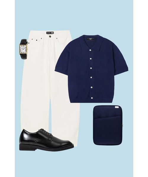 TRILLION（トリリオン）の「ウォッシャブルブックルカラー 半袖ニット(CURRENT NAVY)（Tシャツ/カットソー・レディース・その他・MEDIUM/LARGE/X-LARGE）」の4枚目の写真