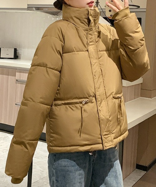 ハイネック ショート丈中綿ブルゾン オフィスカジュアル きれいめ