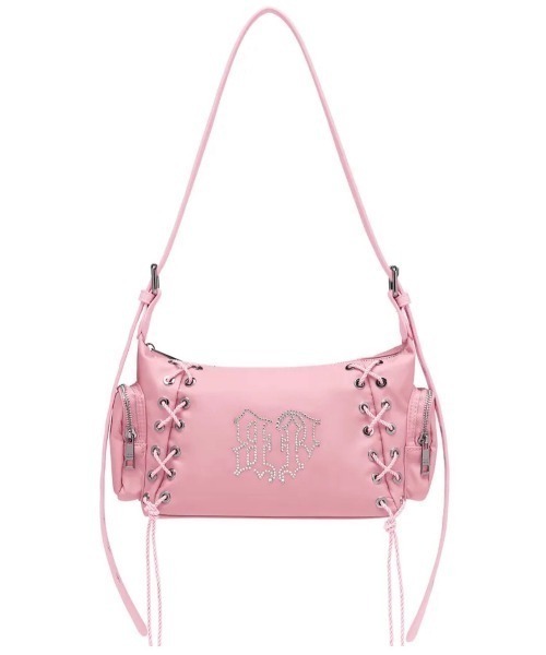 BLACKPURPLE（ブラックパープル）の「【BLACK PURPLE】Glow Corset Bag / 【ブラックパープル】グロウコルセットバッグ（ショルダーバッグ・メンズ・グレー/ピンク・ONE SIZE）」の2枚目の写真