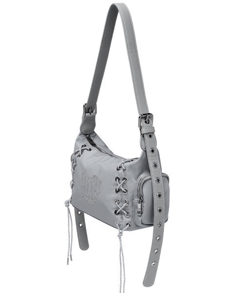 BLACKPURPLE（ブラックパープル）の「【BLACK PURPLE】Glow Corset Bag / 【ブラックパープル】グロウコルセットバッグ（ショルダーバッグ・メンズ・グレー/ピンク・ONE SIZE）」の4枚目の写真