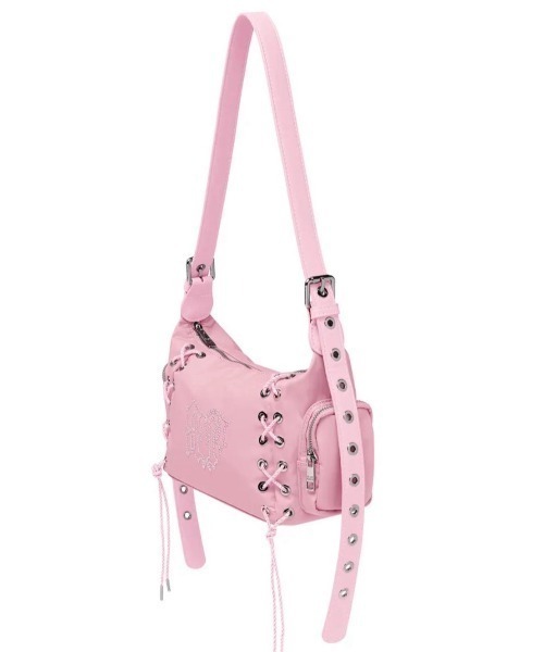 BLACKPURPLE（ブラックパープル）の「【BLACK PURPLE】Glow Corset Bag / 【ブラックパープル】グロウコルセットバッグ（ショルダーバッグ・メンズ・グレー/ピンク・ONE SIZE）」の6枚目の写真
