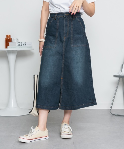aity(アイティ)の「ストレッチデニムベイカースカート(デニムスカート・レディース・ブルー/ネイビー・M/L/LL/3L/4L)」の9枚目の写真