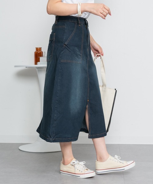 aity(アイティ)の「ストレッチデニムベイカースカート(デニムスカート・レディース・ブルー/ネイビー・M/L/LL/3L/4L)」の10枚目の写真
