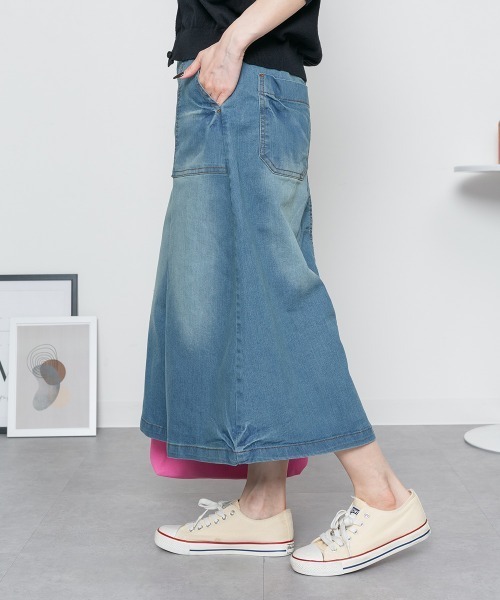 aity(アイティ)の「ストレッチデニムベイカースカート(デニムスカート・レディース・ブルー/ネイビー・M/L/LL/3L/4L)」の4枚目の写真
