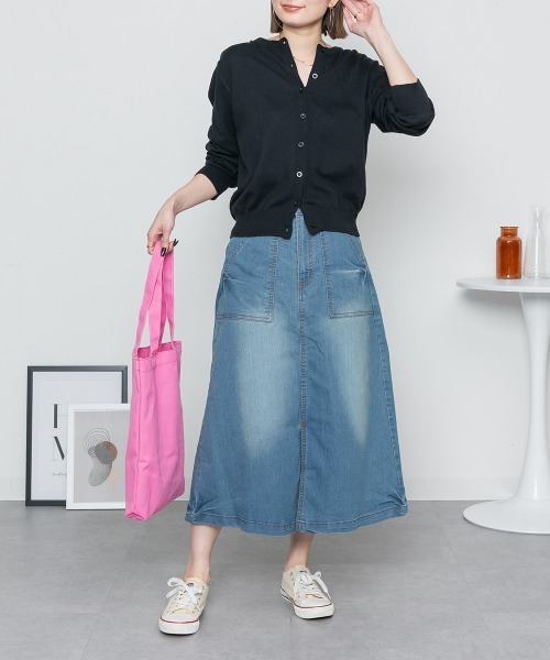 aity(アイティ)の「ストレッチデニムベイカースカート(デニムスカート・レディース・ブルー/ネイビー・M/L/LL/3L/4L)」の6枚目の写真