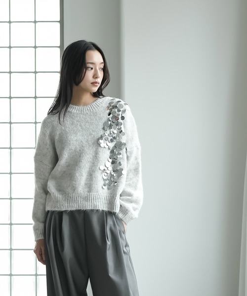 mili an deni（ミリアンデニ）の「スパンコールニットプルオーバー（ニット/セーター・レディース・オフホワイト/ブラック/ライトグレー・M）」の14枚目の写真