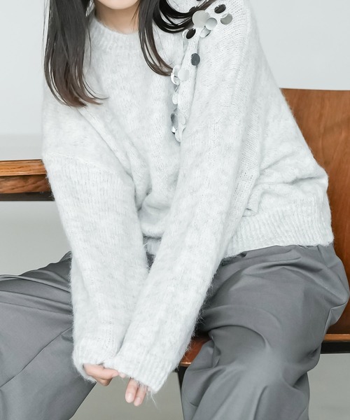 mili an deni（ミリアンデニ）の「スパンコールニットプルオーバー（ニット/セーター・レディース・オフホワイト/ブラック/ライトグレー・M）」の21枚目の写真