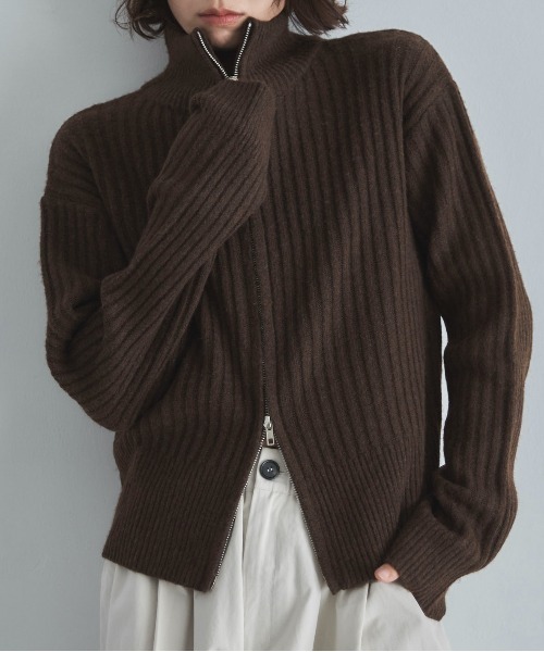 セール】【ハンドウォッシャブル】ダブルジップドライバーズニット