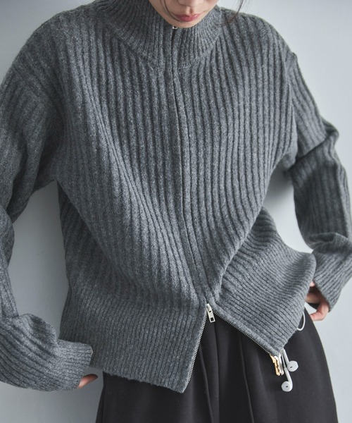 セール】【ハンドウォッシャブル】ダブルジップドライバーズニット