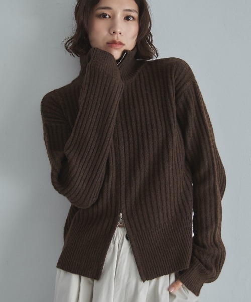 ハンドウォッシャブル】ダブルジップドライバーズニット（ニット