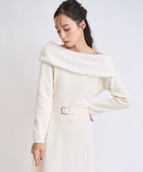 NOELA(ノエラ)の「フェザートリム配色ドッキングワンピース(ワンピース・レディース・モカ/グレー/オフホワイト・フリー)」の7枚目の写真