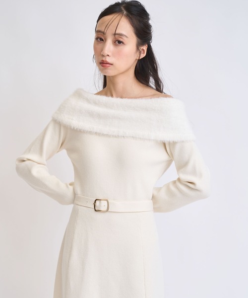 NOELA(ノエラ)の「フェザートリム配色ドッキングワンピース(ワンピース・レディース・モカ/グレー/オフホワイト・フリー)」の8枚目の写真