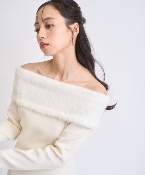 NOELA(ノエラ)の「フェザートリム配色ドッキングワンピース(ワンピース・レディース・モカ/グレー/オフホワイト・フリー)」の10枚目の写真