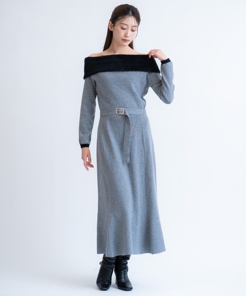NOELA(ノエラ)の「フェザートリム配色ドッキングワンピース(ワンピース・レディース・モカ/グレー/オフホワイト・フリー)」の13枚目の写真