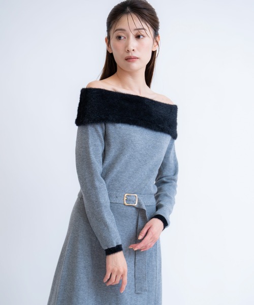 NOELA(ノエラ)の「フェザートリム配色ドッキングワンピース(ワンピース・レディース・モカ/グレー/オフホワイト・フリー)」の16枚目の写真