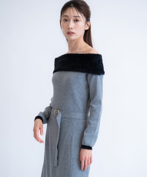 NOELA(ノエラ)の「フェザートリム配色ドッキングワンピース(ワンピース・レディース・モカ/グレー/オフホワイト・フリー)」の17枚目の写真