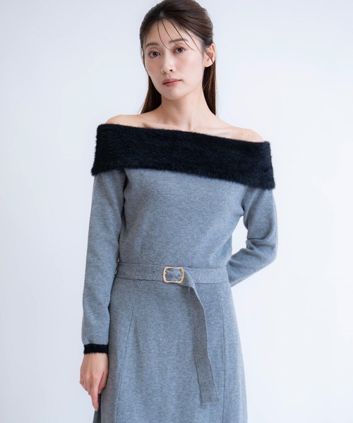 NOELA(ノエラ)の「フェザートリム配色ドッキングワンピース(ワンピース・レディース・モカ/グレー/オフホワイト・フリー)」の18枚目の写真
