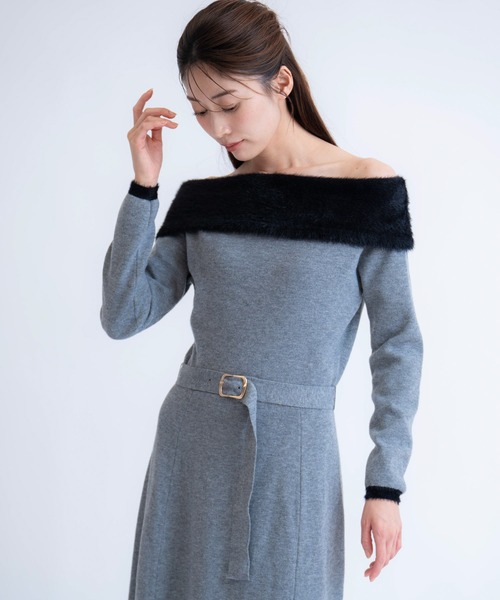 NOELA(ノエラ)の「フェザートリム配色ドッキングワンピース(ワンピース・レディース・モカ/グレー/オフホワイト・フリー)」の19枚目の写真