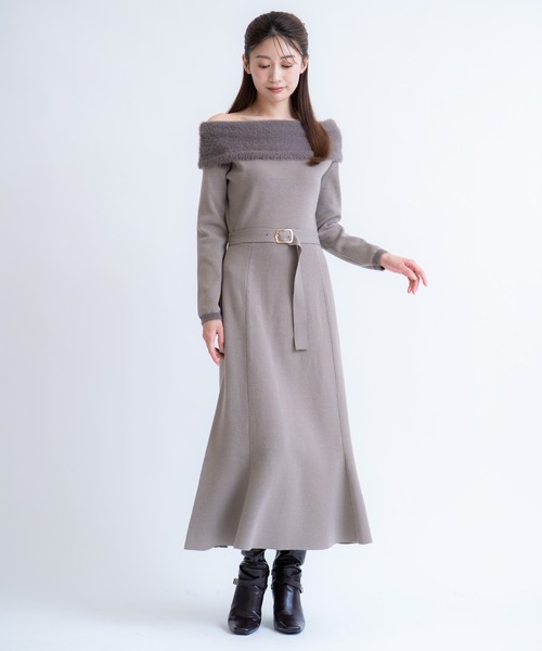 NOELA(ノエラ)の「フェザートリム配色ドッキングワンピース(ワンピース・レディース・モカ/グレー/オフホワイト・フリー)」の20枚目の写真